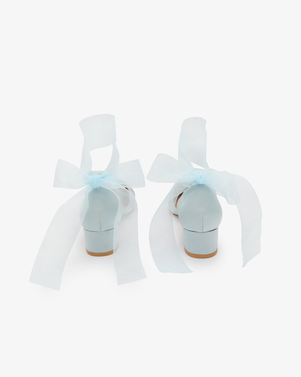 Satin Pointy Toe Low Block Heels Wedding Shoes with Wrapped Ribbon Tie