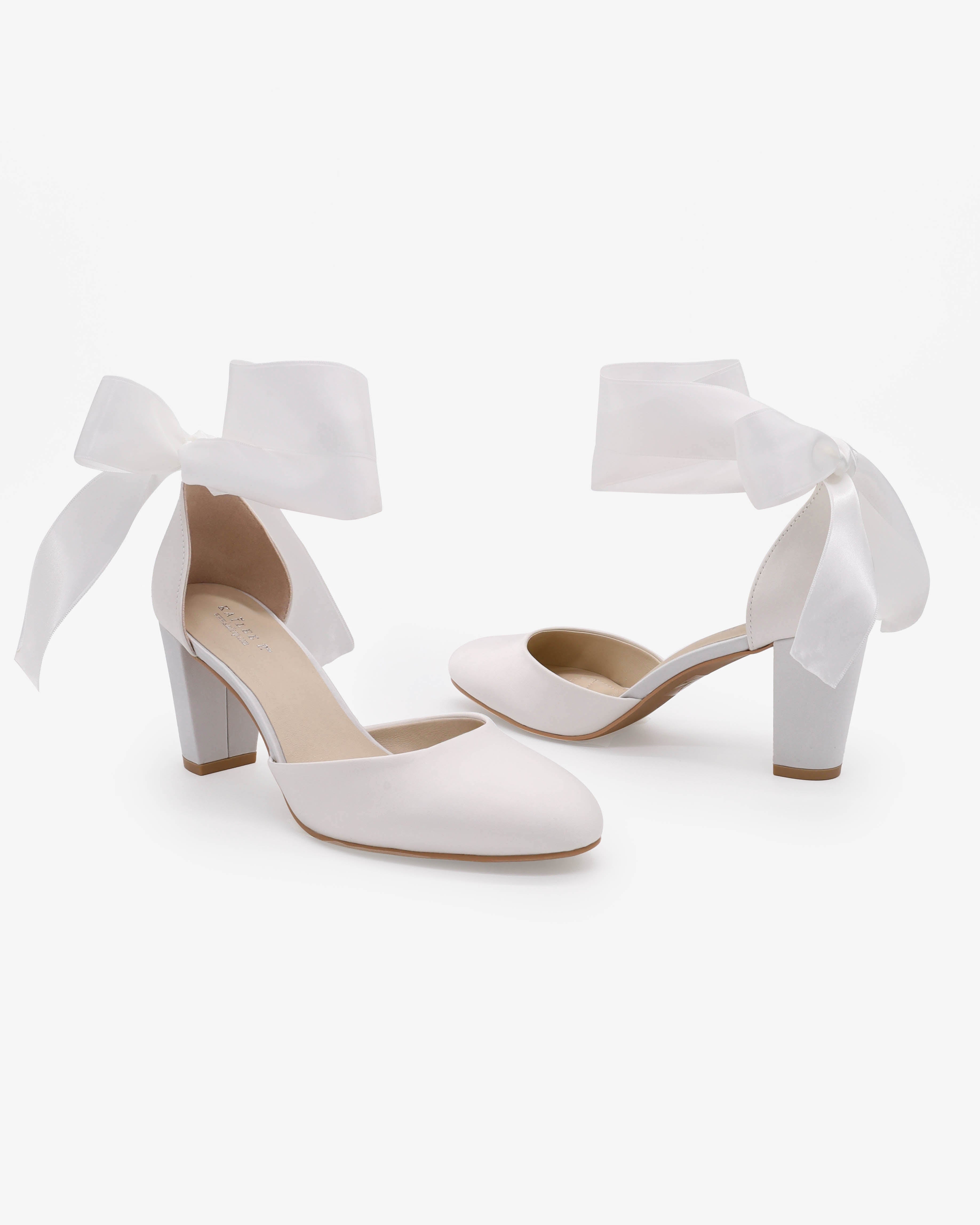 Satin Wedding Block Heel with Wrapped Ankle Tie