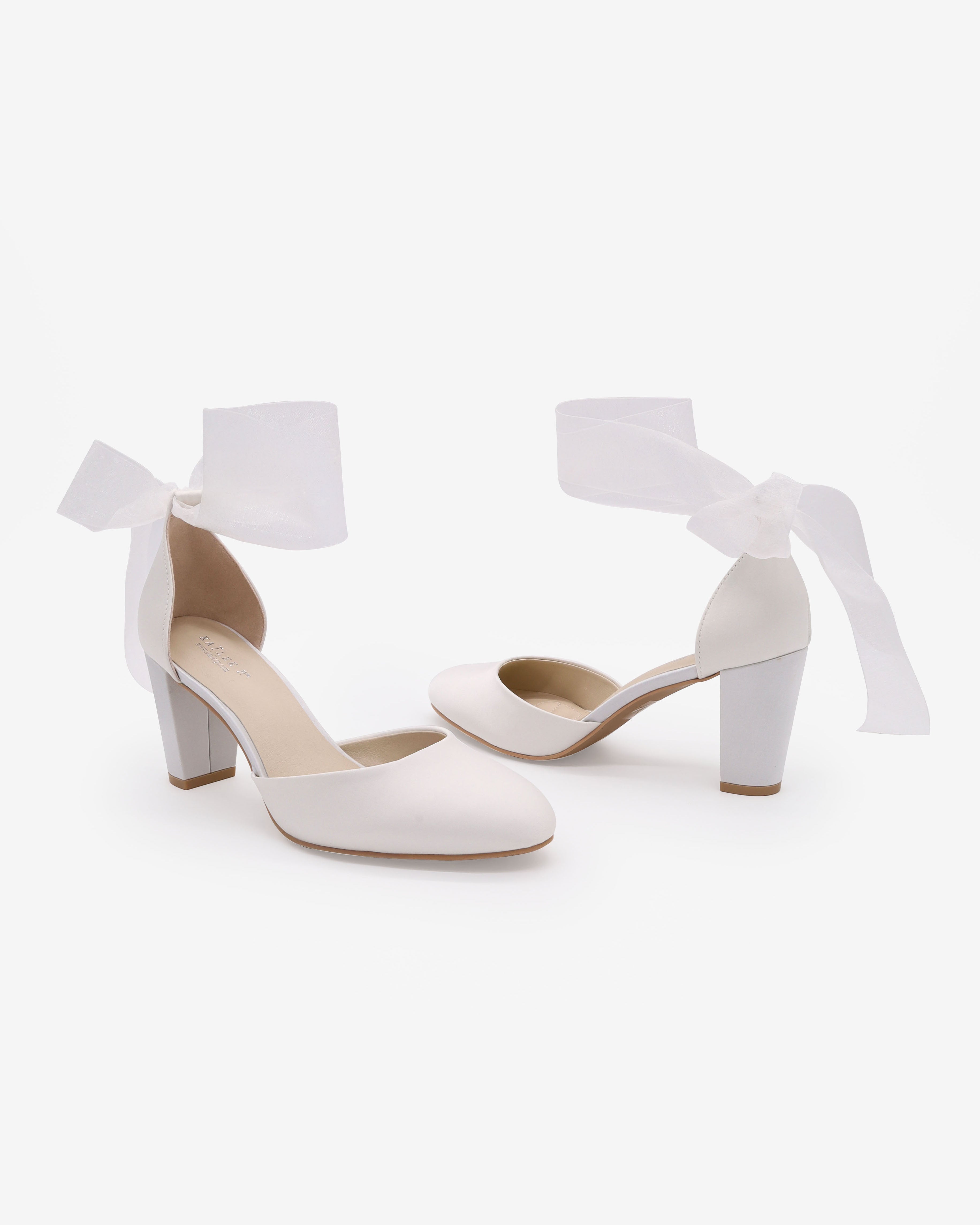 Satin Wedding Block Heel with Wrapped Ankle Tie
