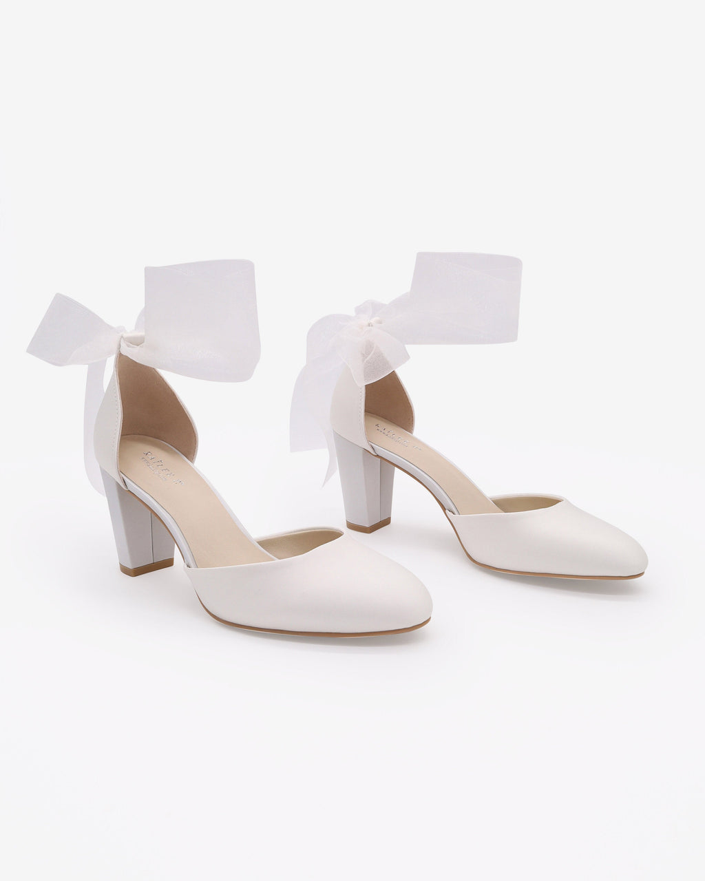 Satin Wedding Block Heel with Wrapped Ankle Tie