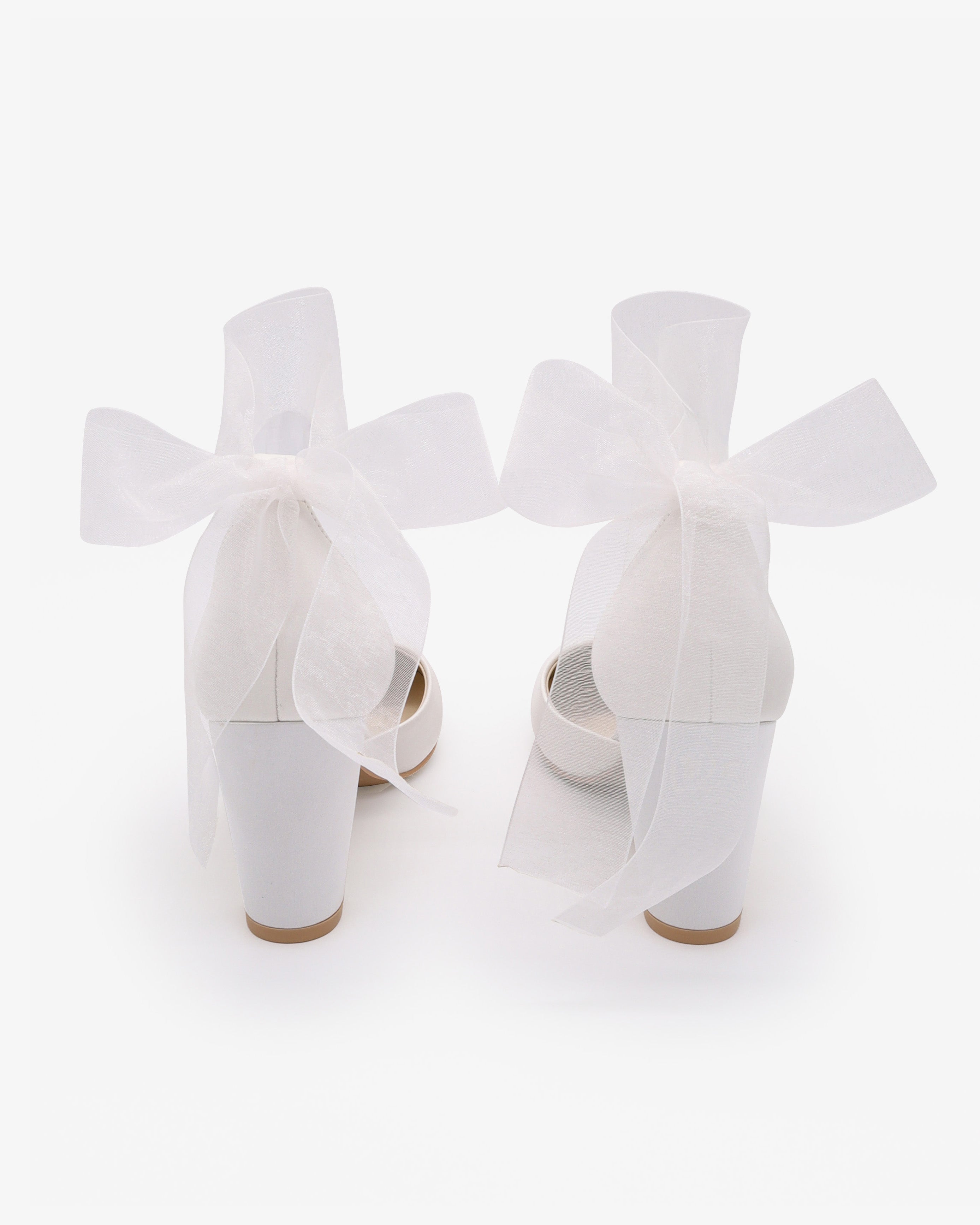 Satin Wedding Block Heel with Wrapped Ankle Tie