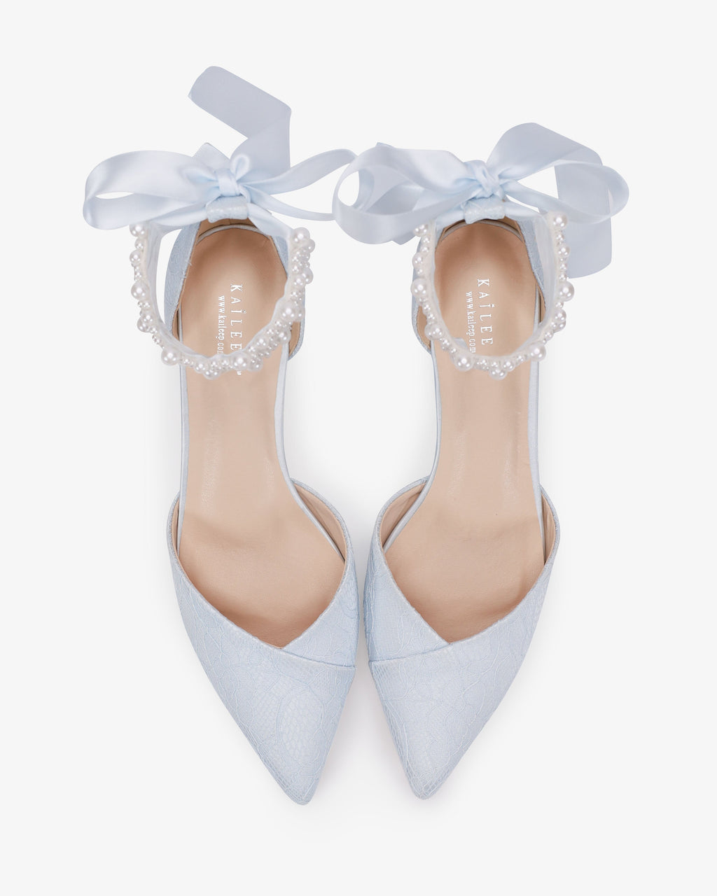 Lace Pointy Toe Low Block Heels Wedding Shoes with Perla Ankle Strap