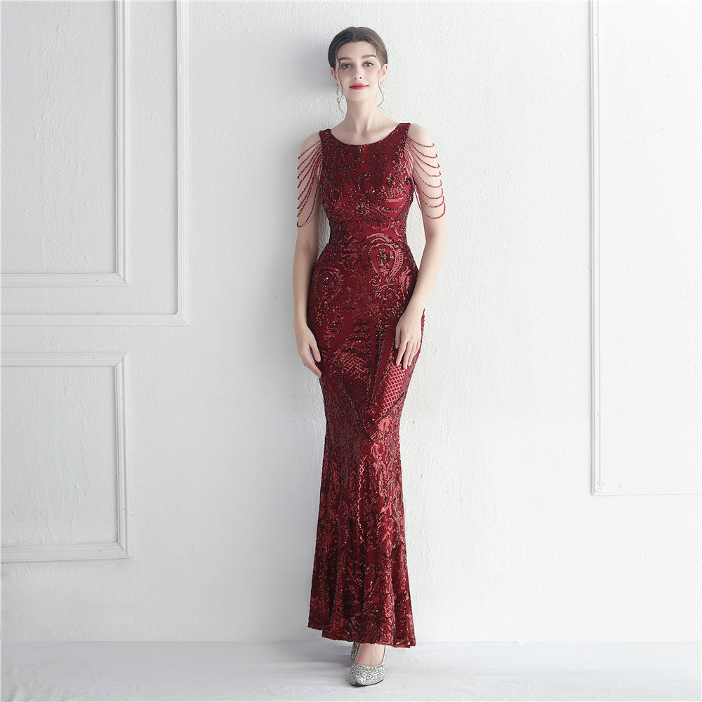 Backless Sequin Star Prom Dress