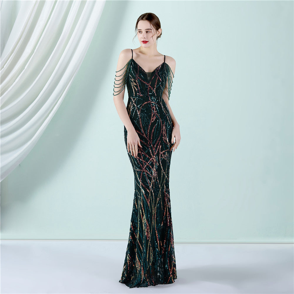 Sequin Slip Fishtail Evening Gown