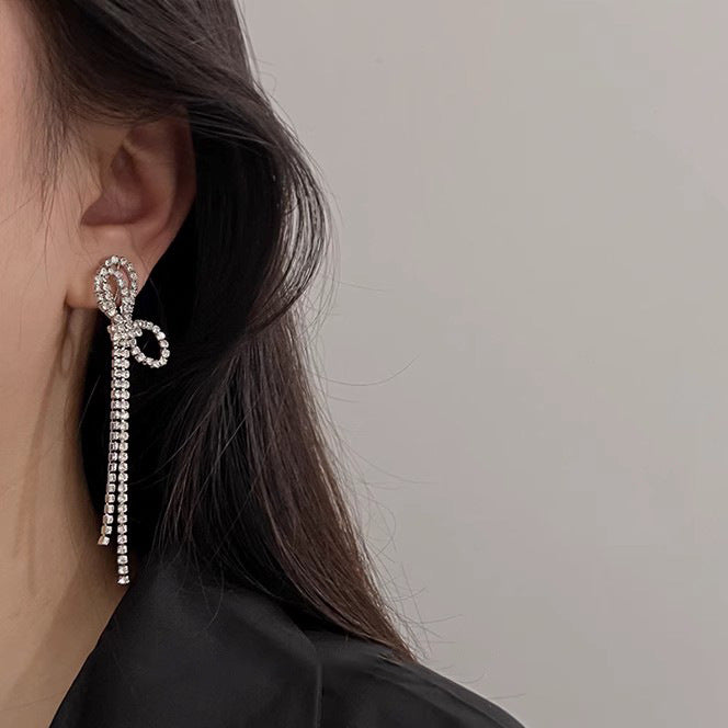 Women's Bow Long Tassel Eardrops Without Pierced Ears Mosquito Coil Affordable Rings