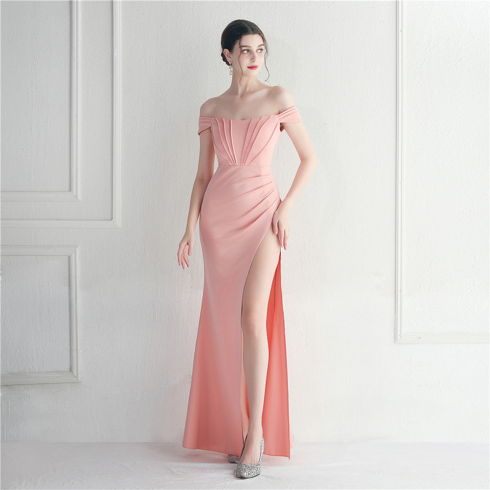 Off-Shoulder Split Wedding Dinner Dress