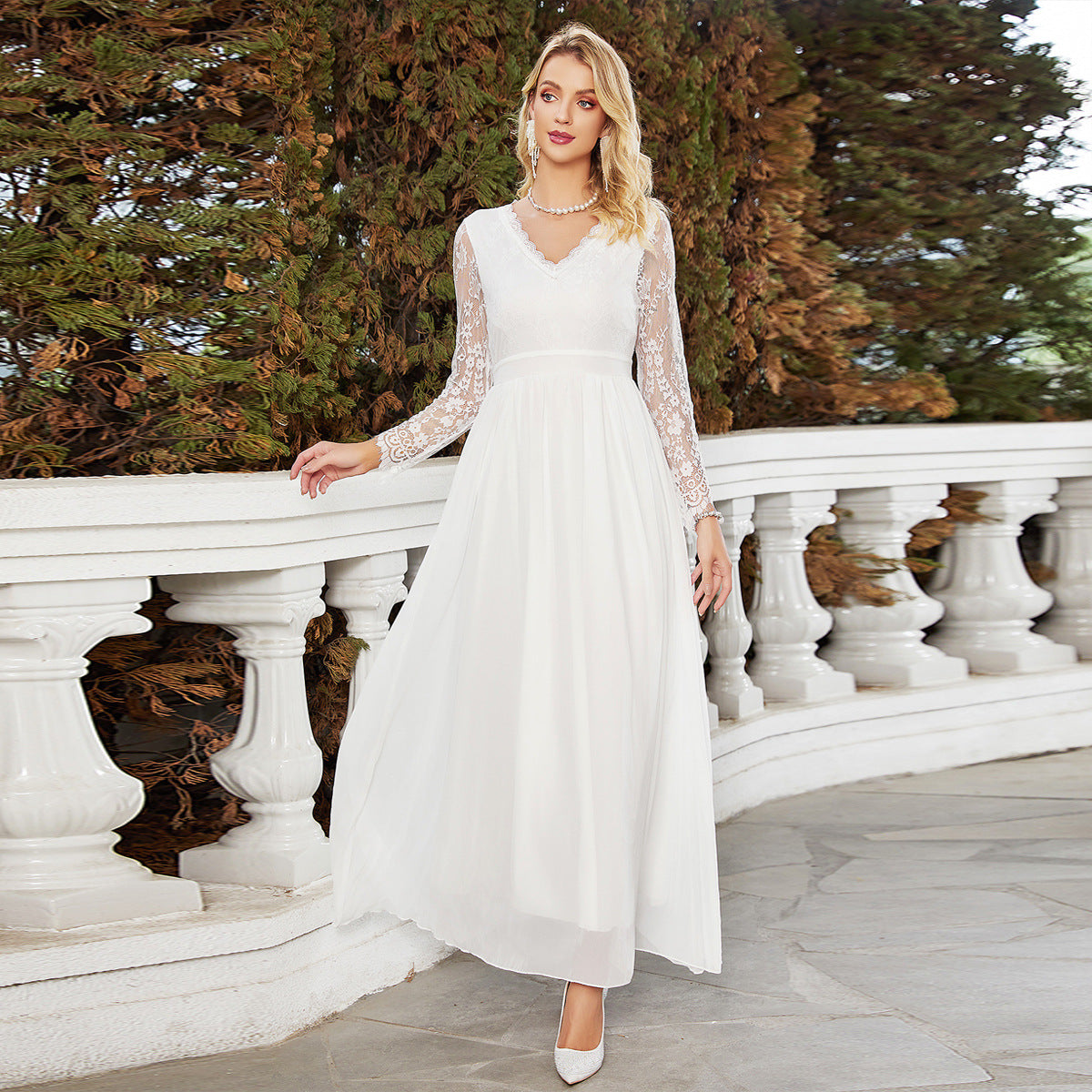 Long-Sleeve Lace Cutout Wedding Dress