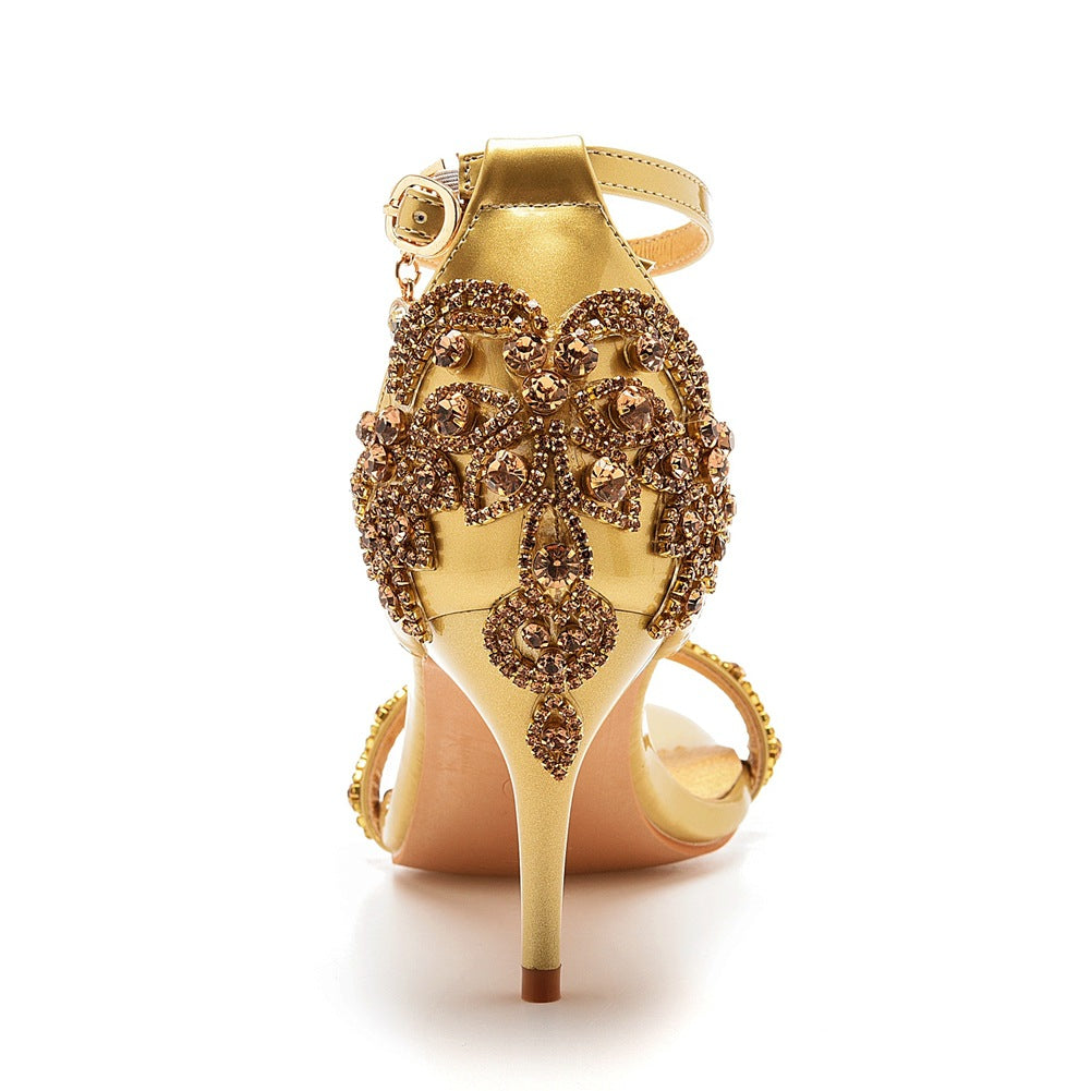 New Wedding Shoe Buckle with Pearl Sandals for Women's Sexy Open toed Party Nachtclub Stripping Shoes Steel Pipe Dance Shoes
