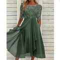 2025 European Cross-Border New Dress Chiffon Splicing Lace Cut Out Long Skirt Bridesmaid Evening Dress Women's Clothing