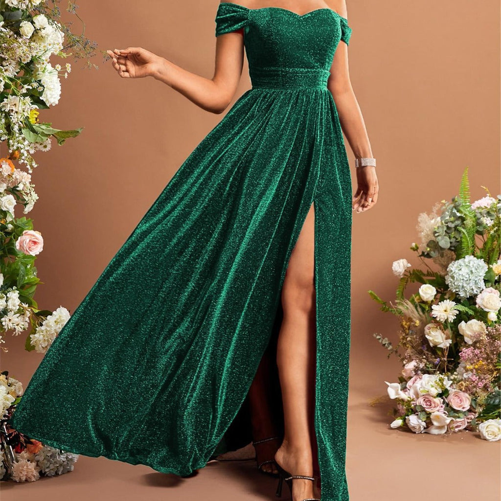 Off-Shoulder Metallic Swing Bridesmaid Dress