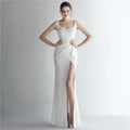 Beaded Satin Split Fishtail Gown