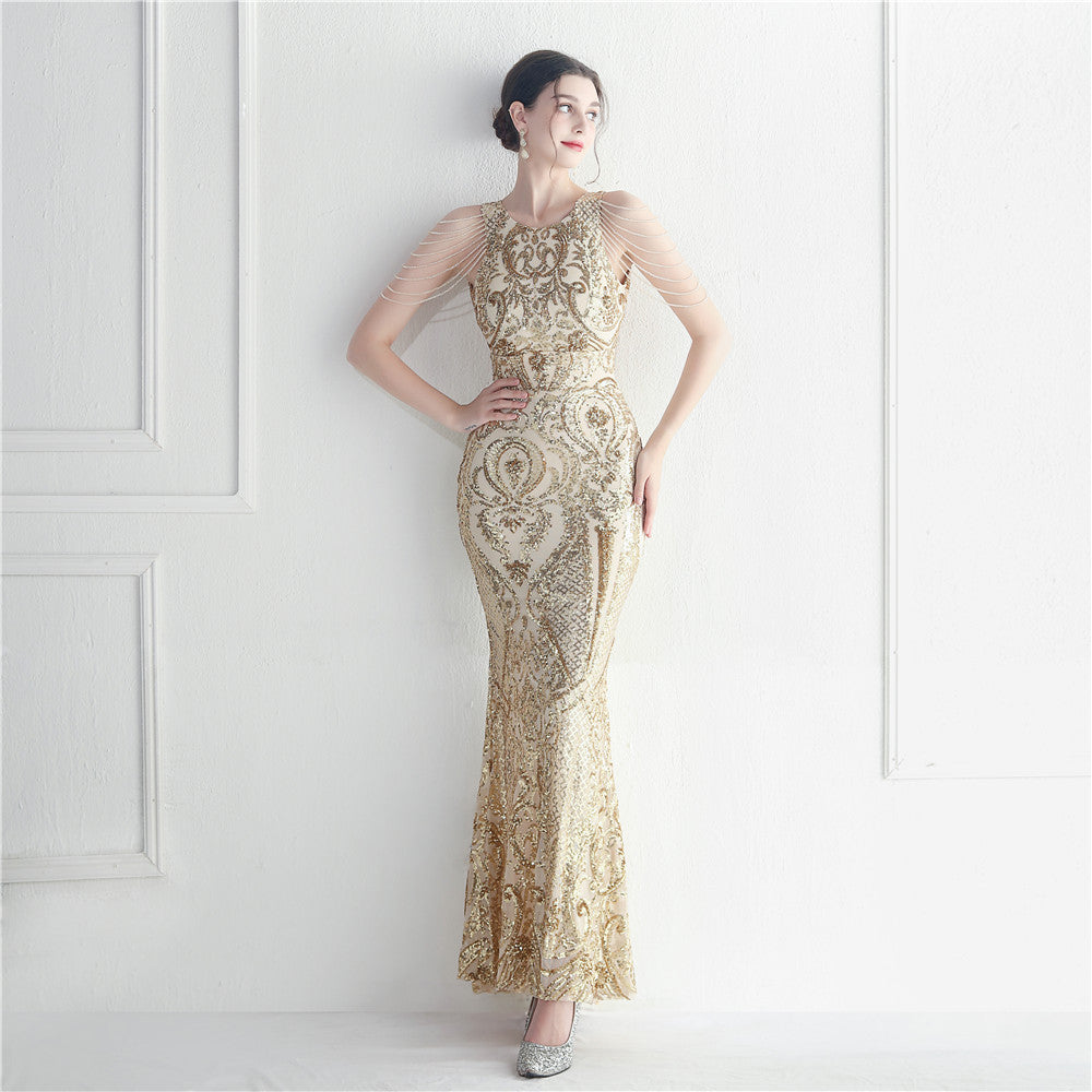 Backless Sequin Star Prom Dress