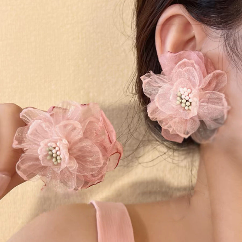 Dopamine Lace Flower Light Luxury High-grade Chiffon Suitable Ear Clip