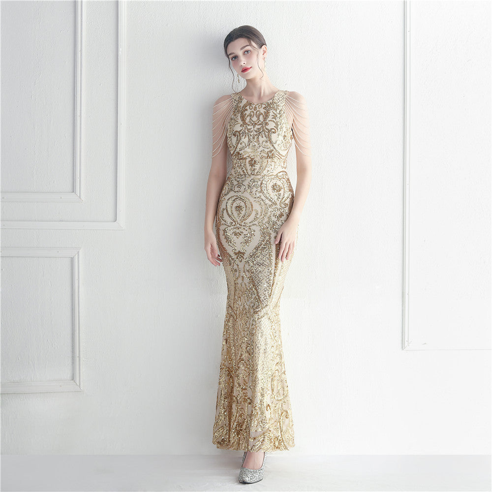Backless Sequin Star Prom Dress