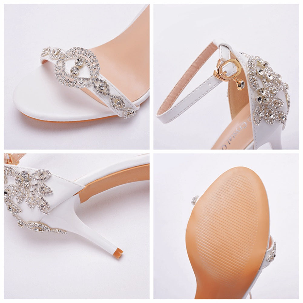New Wedding Shoe Buckle with Pearl Sandals for Women's Sexy Open toed Party Nachtclub Stripping Shoes Steel Pipe Dance Shoes