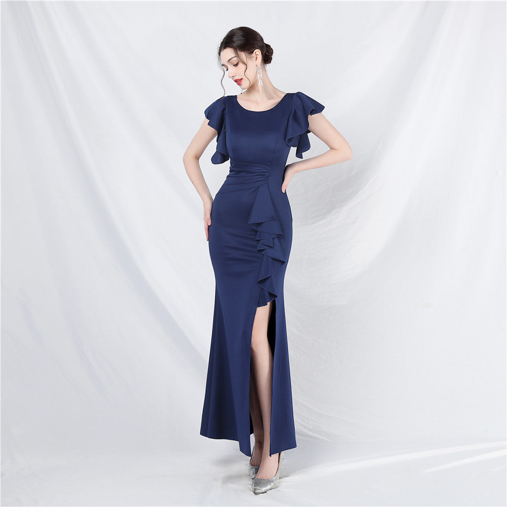 Ruffled Butterfly-Sleeve Cocktail Dress