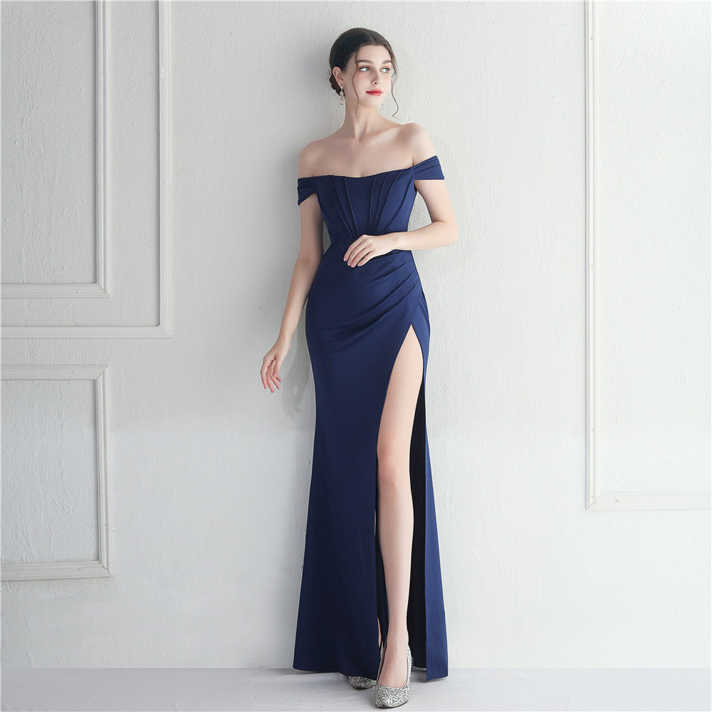 Off-Shoulder Split Wedding Dinner Dress