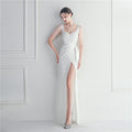 Beaded Fringe Slit Bridesmaid Dress
