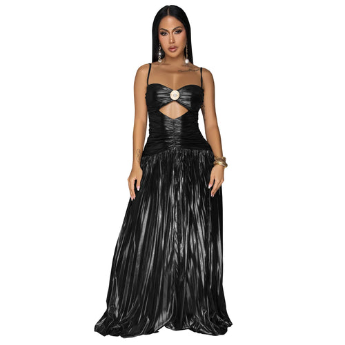 Beaded Cutout Glitter Evening Dress