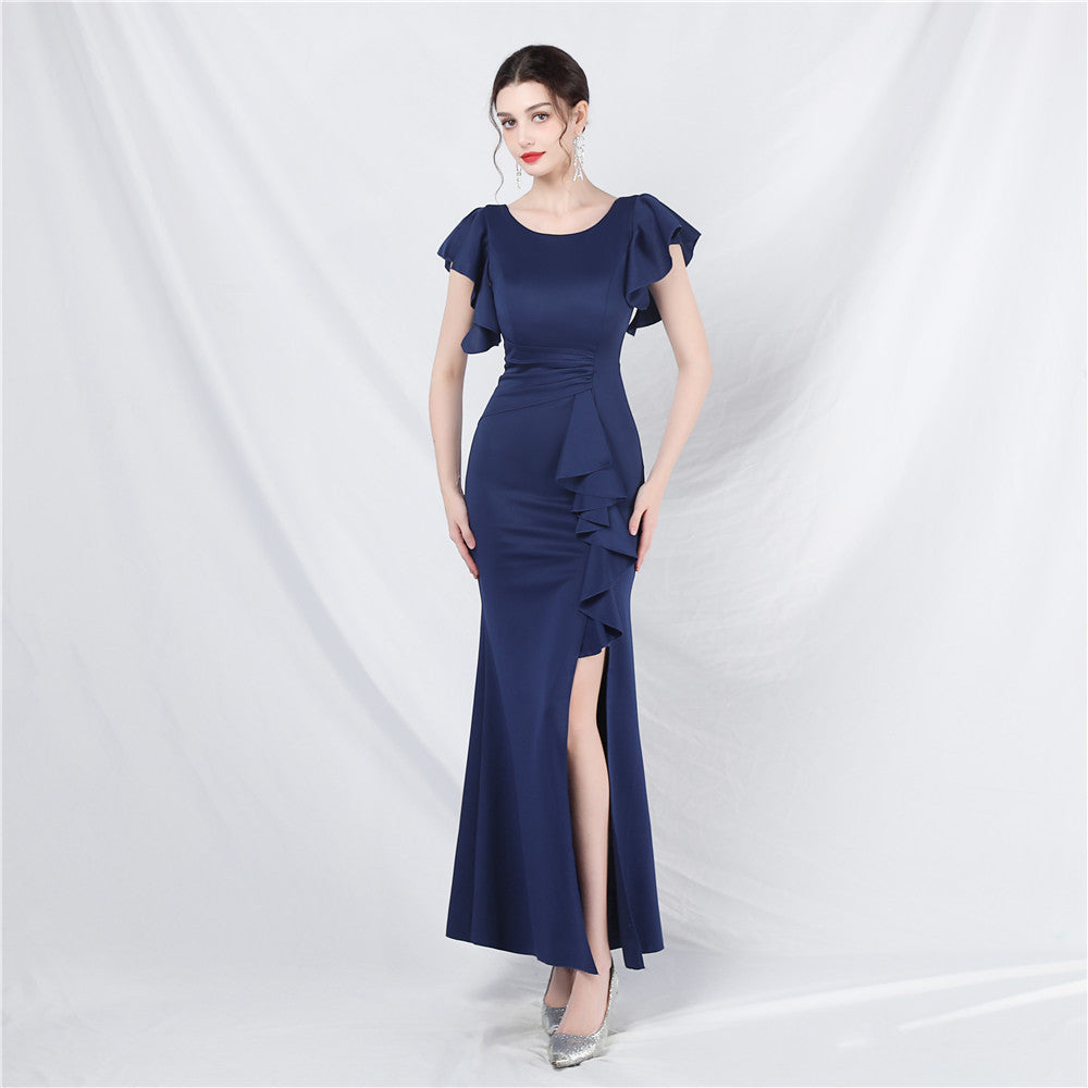 Ruffled Butterfly-Sleeve Cocktail Dress