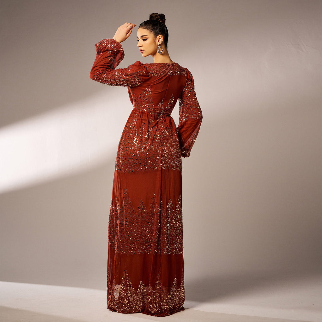 Long-Sleeve Sequined Bridesmaid Dress