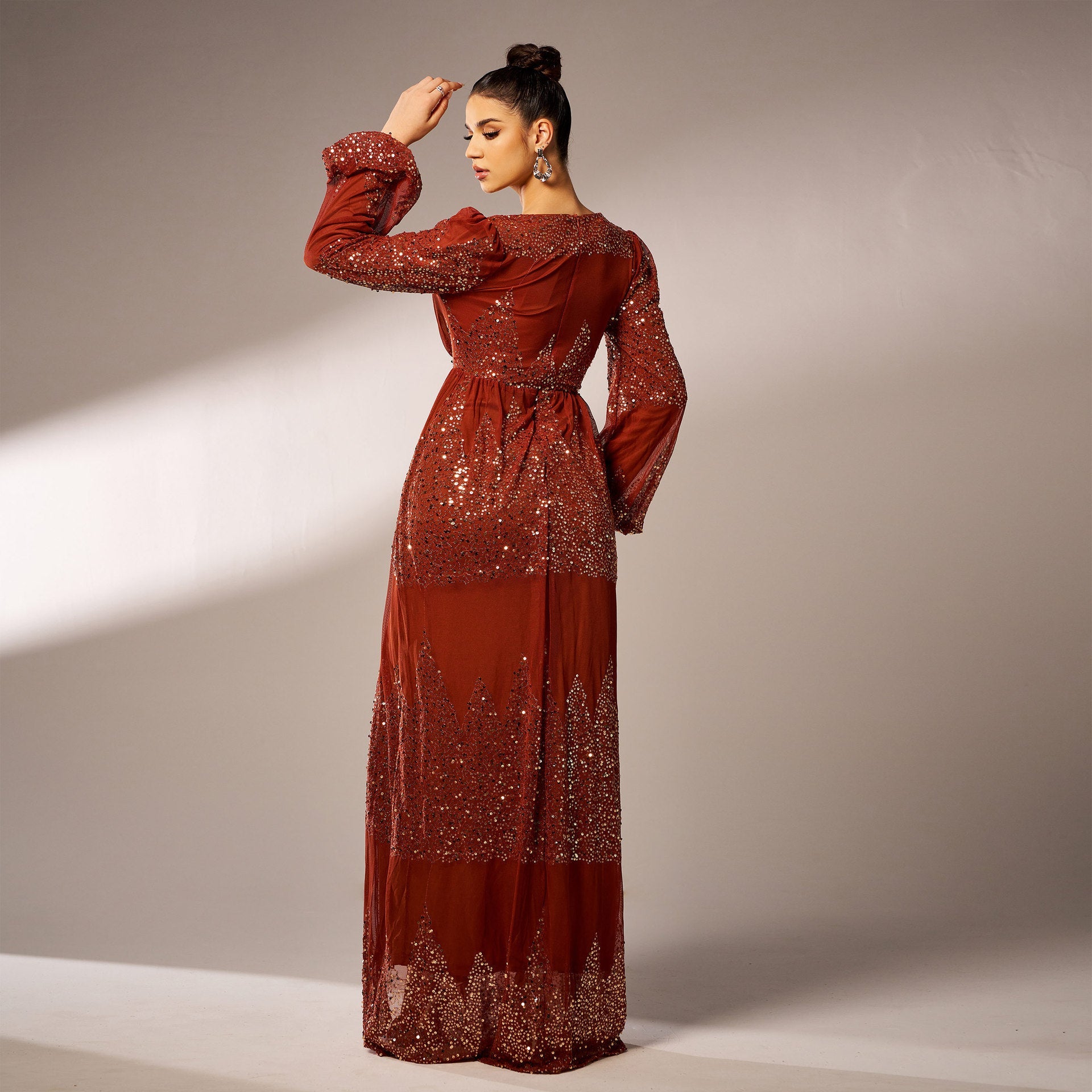 Long-Sleeve Sequined Bridesmaid Dress
