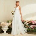 Deep V-Neck Embroidered Bridesmaid Dress