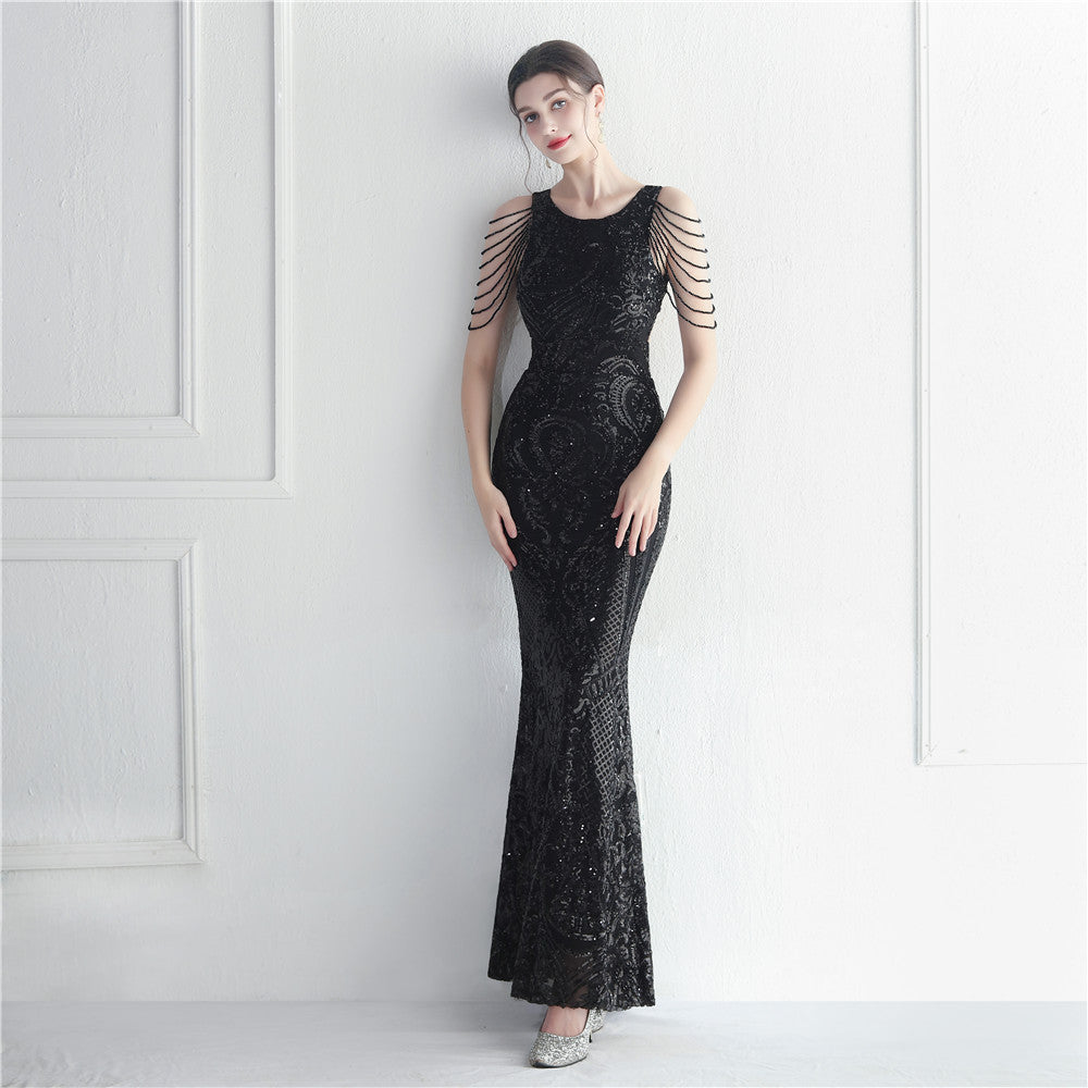 Backless Sequin Star Prom Dress