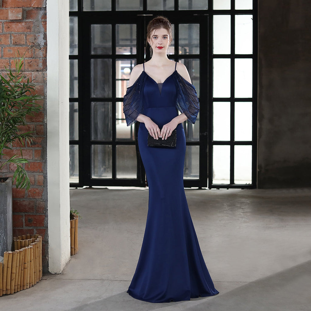 V-Neck Lace Fishtail Wedding Toast Dress