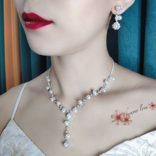 Bridal Popular Sunflower Rhinestone Pearl Three-piece Necklaces