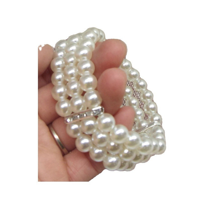 Stylish Fashion Rhinestone Pearl Elegant Stretch Bracelet