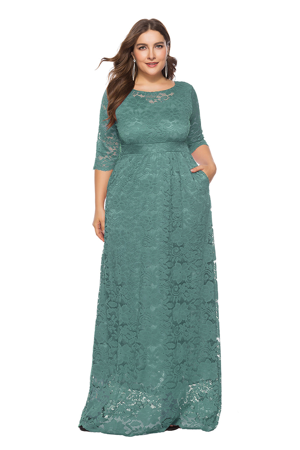 Amazon's Hot-Selling European and American Cross-Border Plus Size Women's New Lace Pocket Evening Dress Bridesmaid Dress