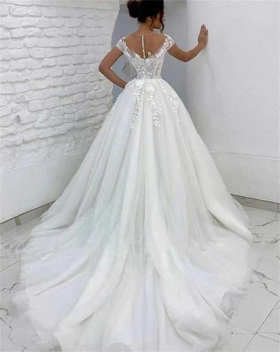 Cross-border hot sale plus size small trailing mesh lace high waist double shoulder V-Neck Wedding dress main yarn for going out