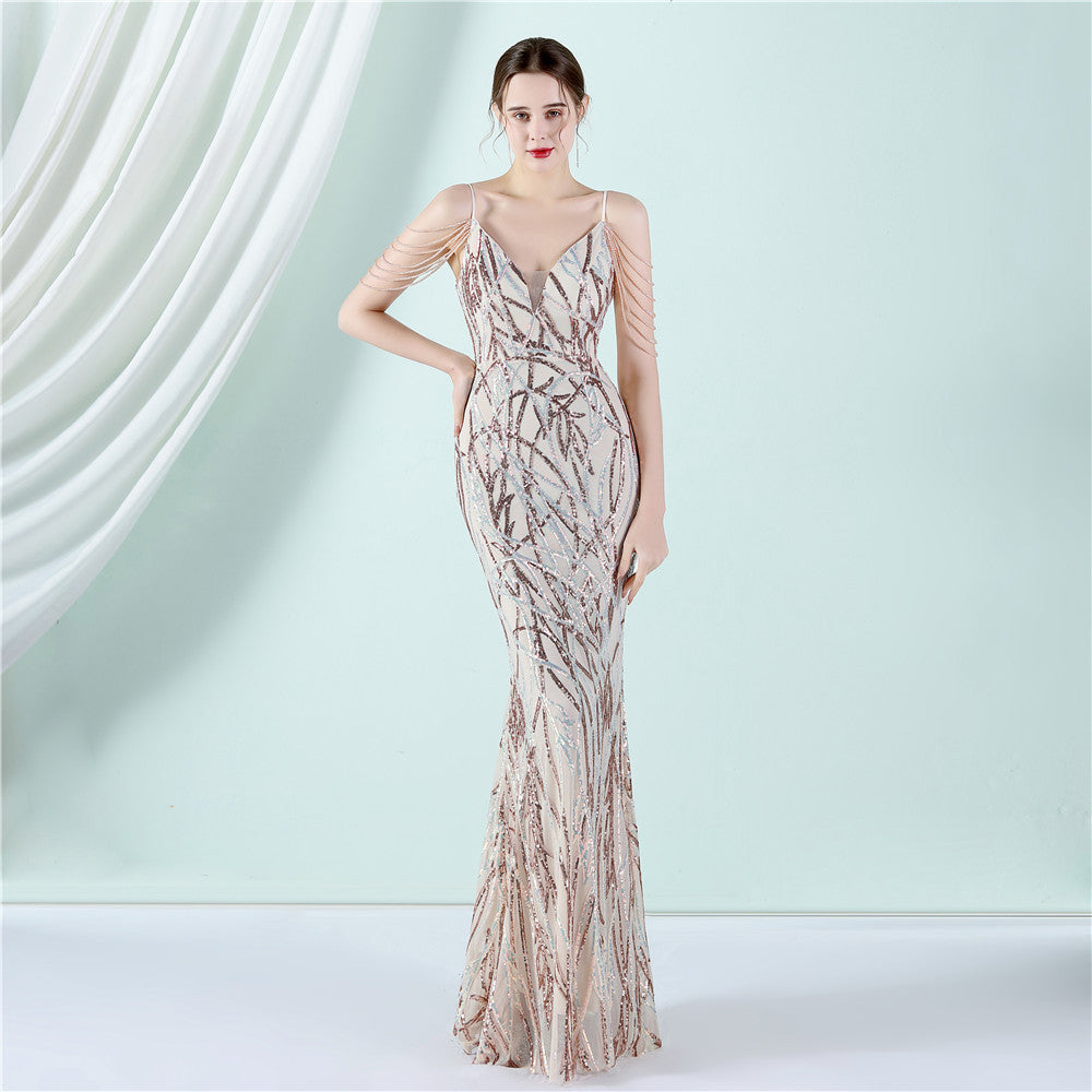 Sequin Slip Fishtail Evening Gown