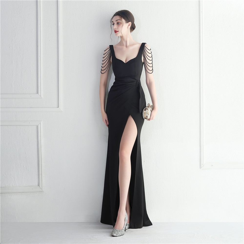 Beaded Fringe Slit Bridesmaid Dress