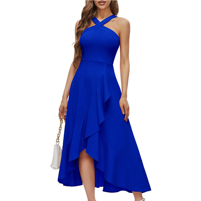 2025 European and American New Style Neck-hanging Cocktail Party Ladies Dress Ball Formal Wedding Bridesmaid Ruffled dress