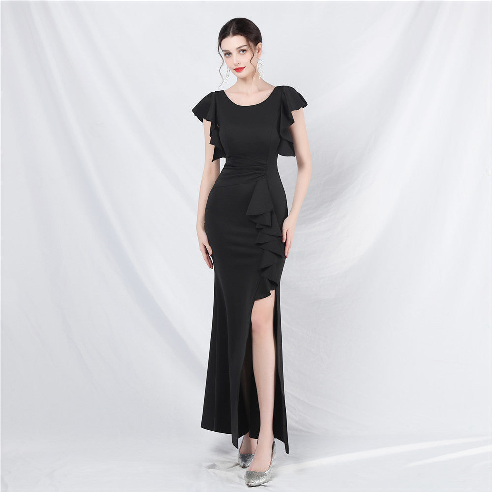 Ruffled Butterfly-Sleeve Cocktail Dress