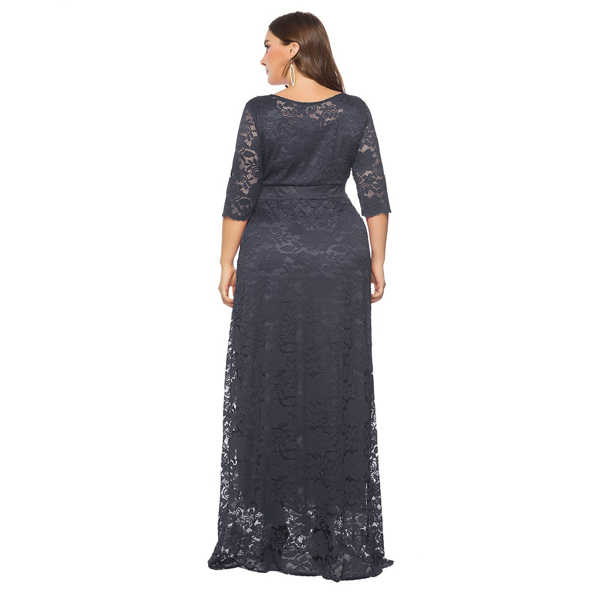 Amazon's Hot-Selling European and American Cross-Border Plus Size Women's New Lace Pocket Evening Dress Bridesmaid Dress
