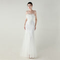 Sequin & Feather Strapless Fishtail Dress