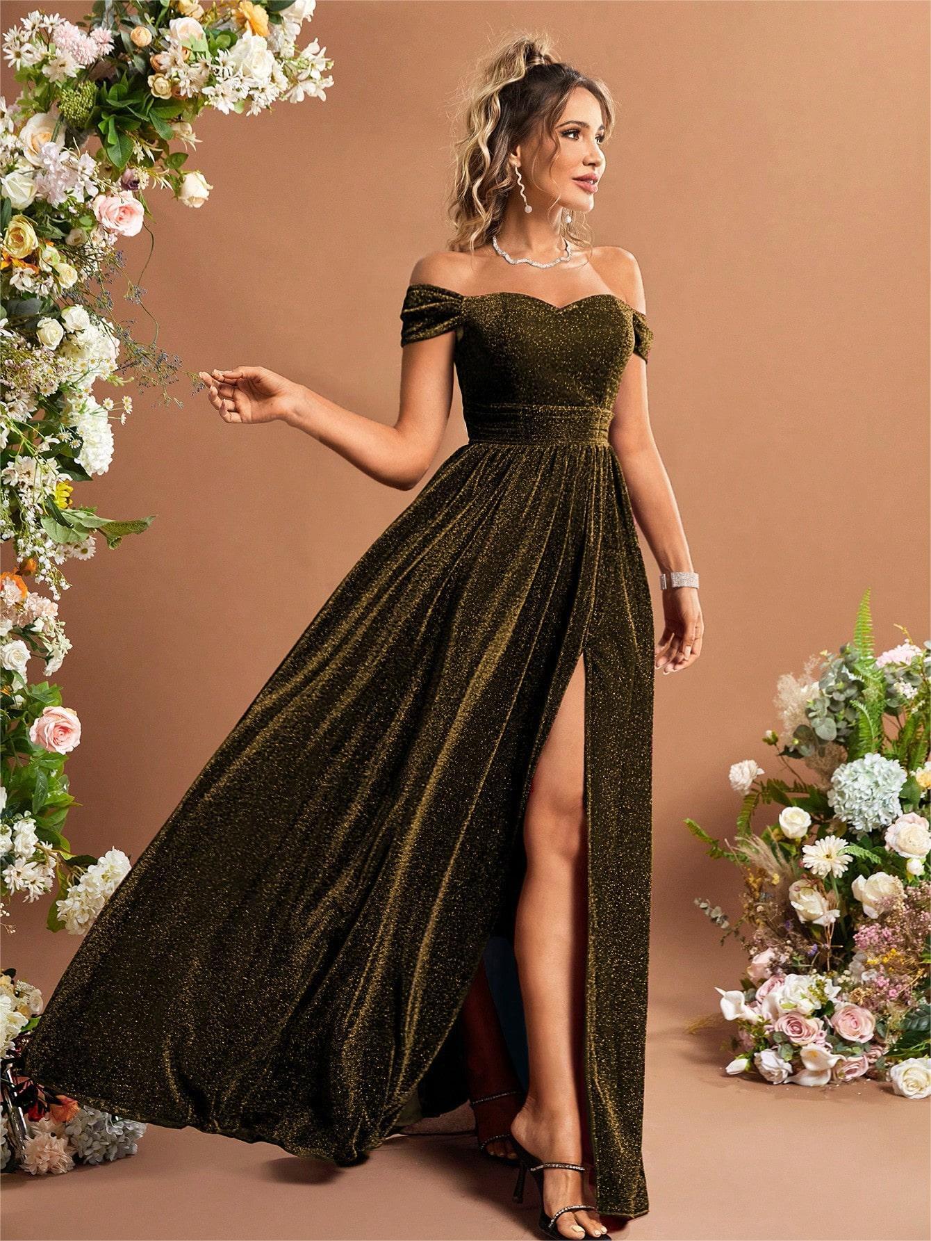 Off-Shoulder Metallic Swing Bridesmaid Dress