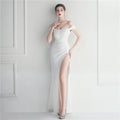 Off-Shoulder Split Wedding Dinner Dress