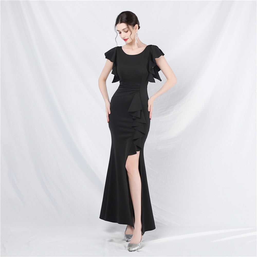 Ruffled Butterfly-Sleeve Cocktail Dress