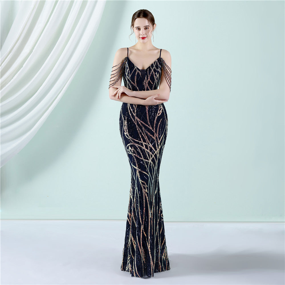 Sequin Slip Fishtail Evening Gown