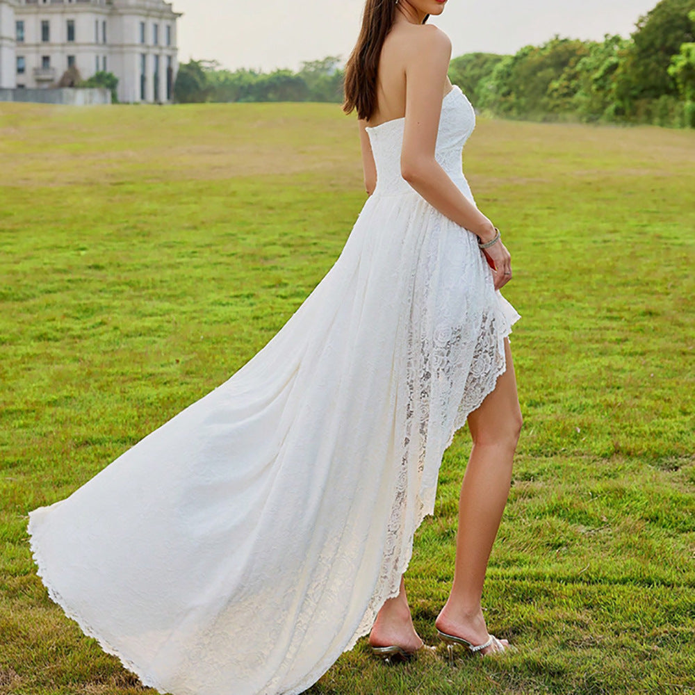 Tube Top Ruffled Vacation Wedding Dress