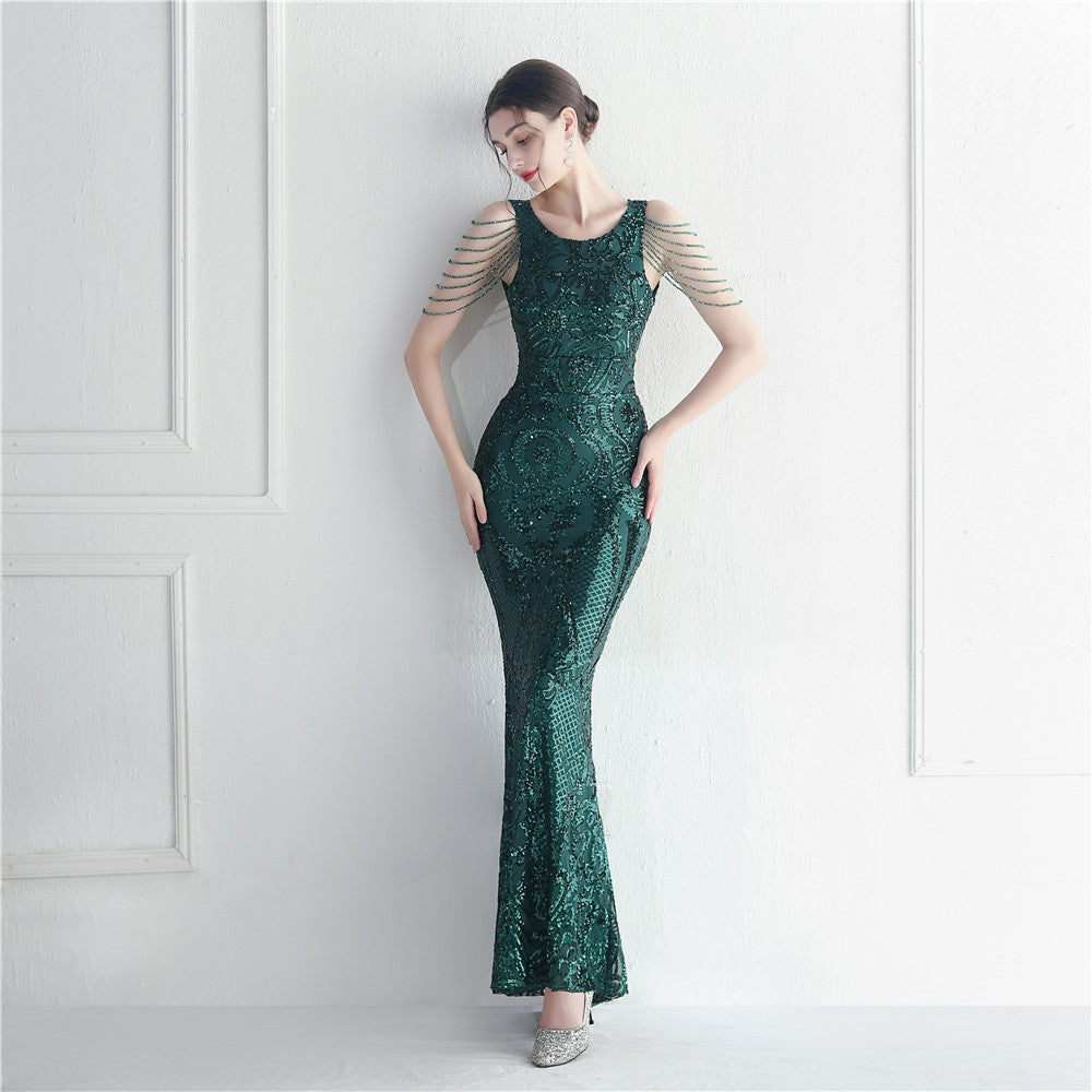Backless Sequin Star Prom Dress