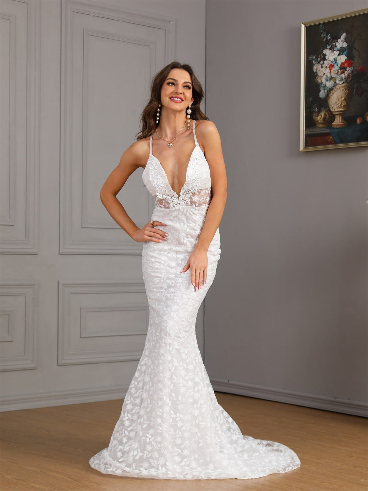 European and American Foreign Trade New Women's Clothing Amazon Sexy Sleeveless Suspender Tail Slim Wedding Dress Wedding Dress