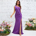 One-Shoulder Purple Evening Dress