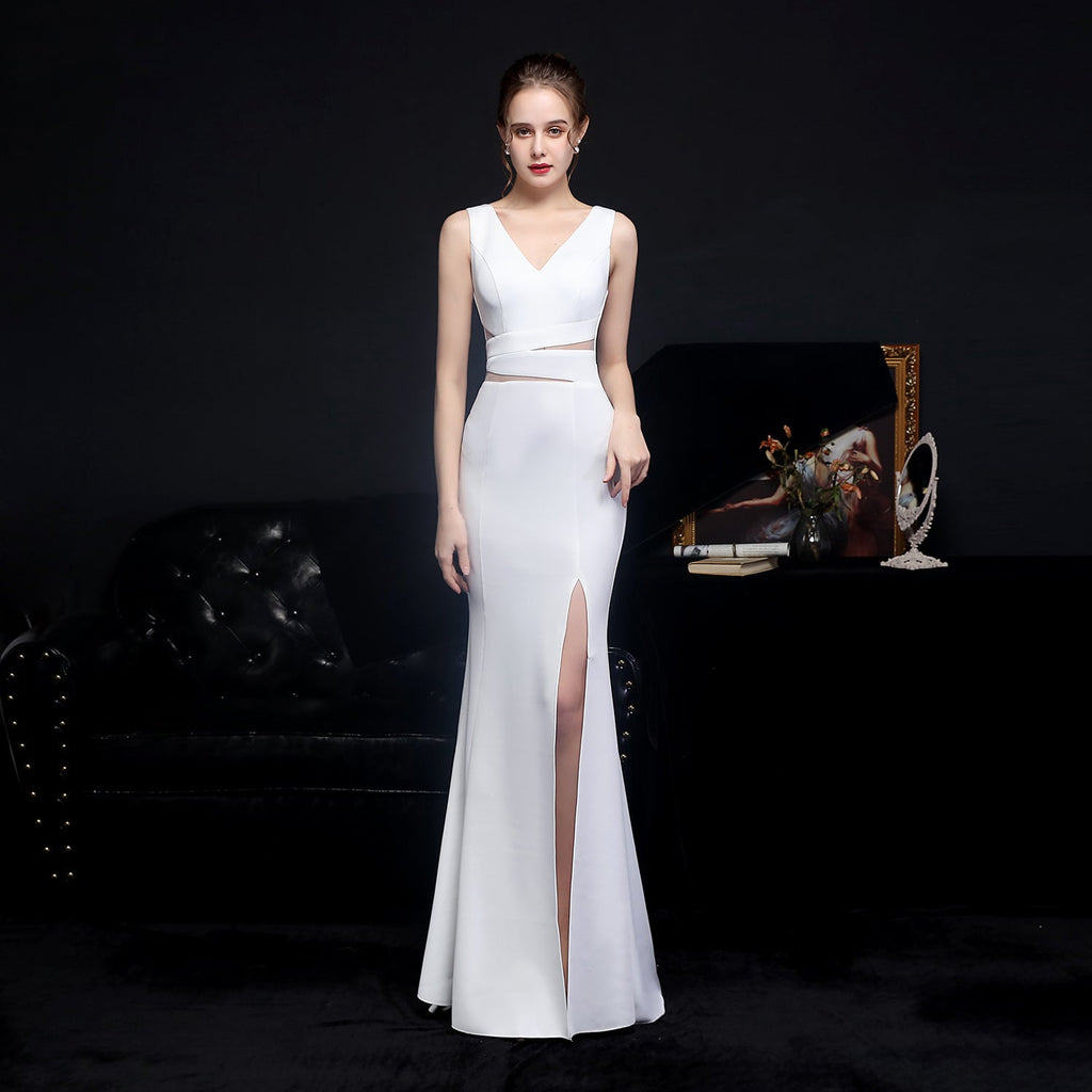 V-Neck Backless Split Fishtail Gown
