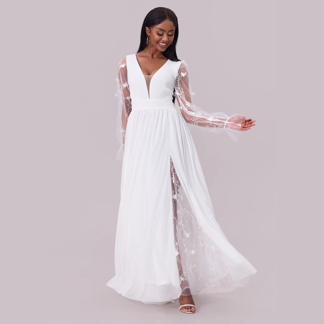Long-Sleeve Backless Wedding Dress