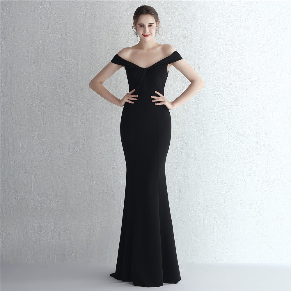 Off-Shoulder Twist Satin Fishtail Gown